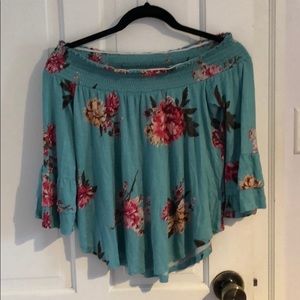 Off the shoulder turquoise floral top